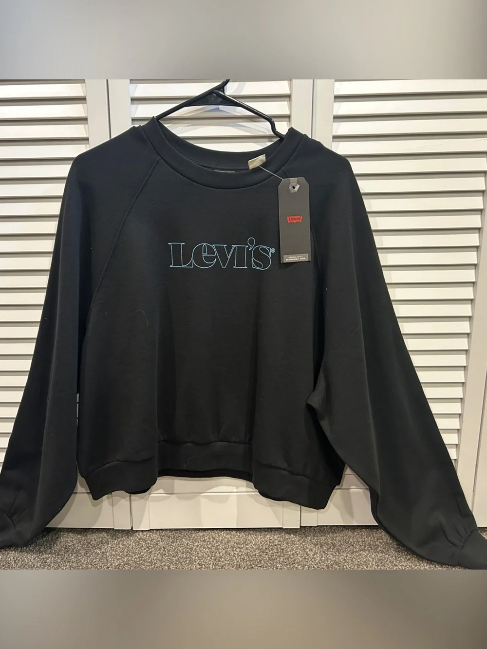 Levi's Black Cropped Crewneck with Subtle Blue Logo